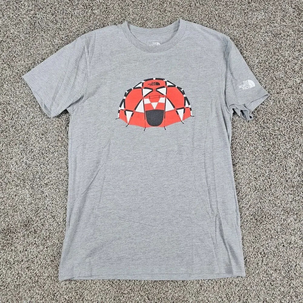 North Face Shirt Mens Small Gray Geometric Camping Tent Graphic Casual Outdoor